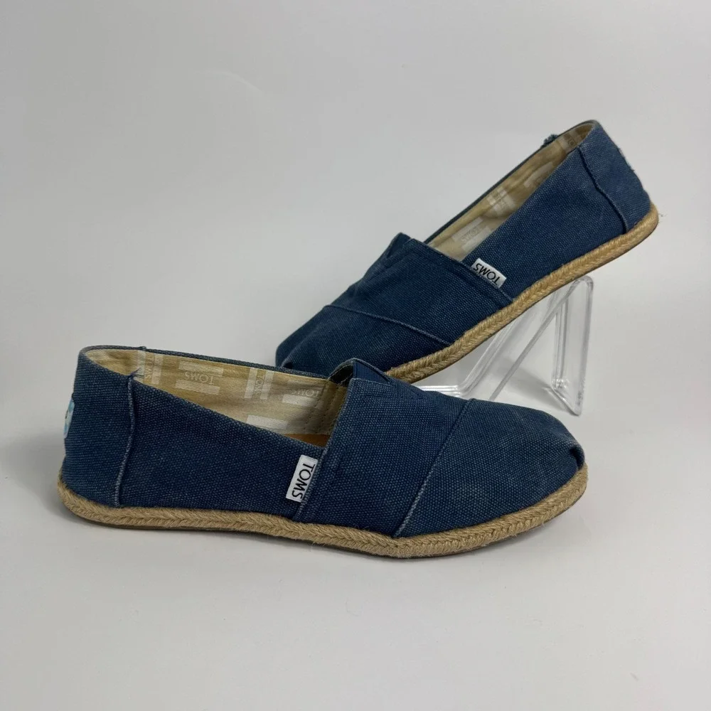 TOMS Women 7.5 Classic Alpargata Navy Blue Canvas Espadrille Slip On Flats